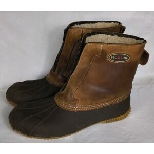 Pro Line Men's Size 10 Front Zip Duck Boots Insulated Waterproof Brown FG-36M